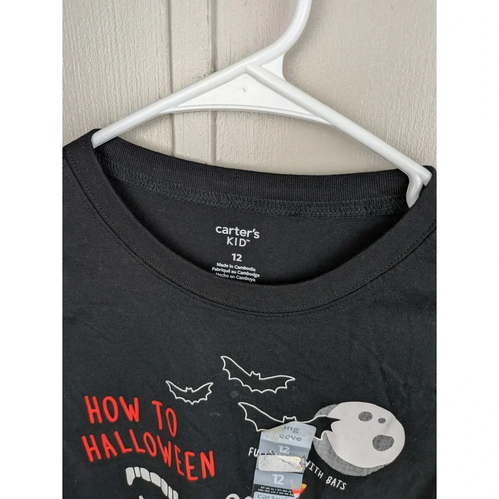 Carters Kid How To Halloween Black Long Sleeve Graphic Tee Shirt Size 12 NWT